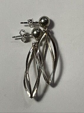 Polished Silver Twisted Drop Earrings - Women's Stud Dangle
